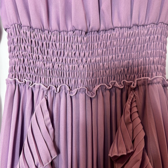 π Ethereal Lavender Pleated Mini Dress - Smocked Waist & Ruffle Detail - Size L - Picture 5 of 9